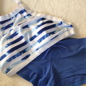 Two piece cute blue bikini set tie dye